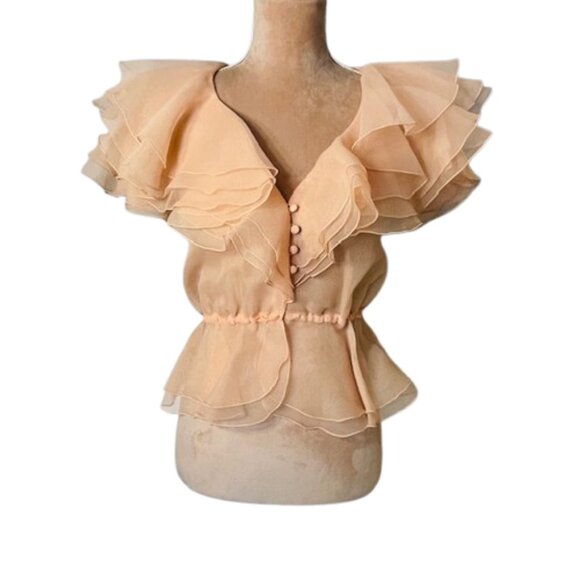Vintage Ethereal Organza Tiered Ruffle Collar Sheer Blouse Flutter Sleeve XS/S - Picture 8 of 8